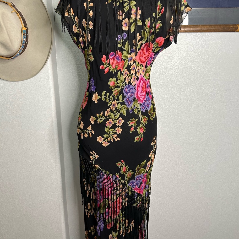 Vintage Late 90s Floral Dress with Fringr - Picture 5 of 9